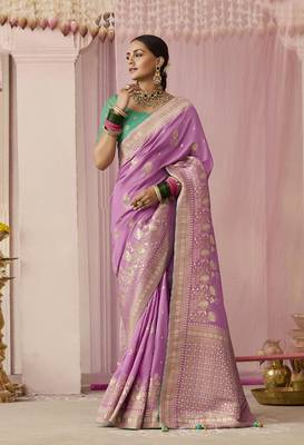 Viscose Mauve Weaving Floral Printed Saree 1