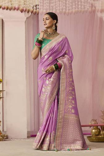 Viscose Mauve Weaving Floral Printed Designer Saree