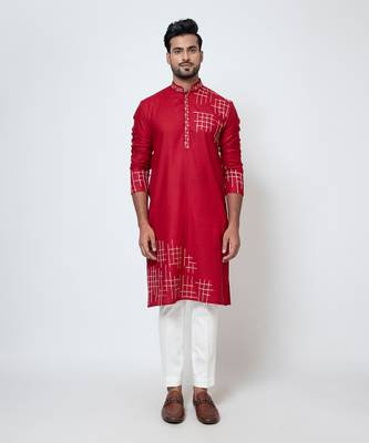 Red cotton silk kurta pajama 1