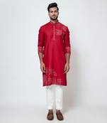 Red cotton silk kurta pajama