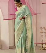 Viscose Weaving Floral Printed Sea Green Saree