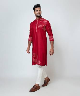 Red cotton silk kurta pajama 2