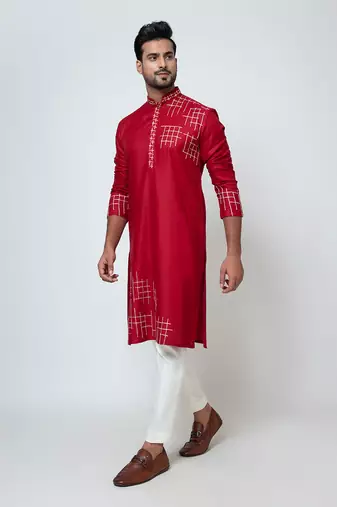 Red cotton silk kurta pajama