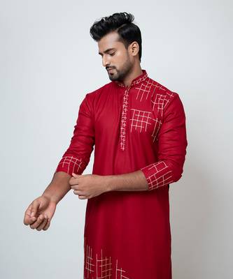Red cotton silk kurta pajama 3
