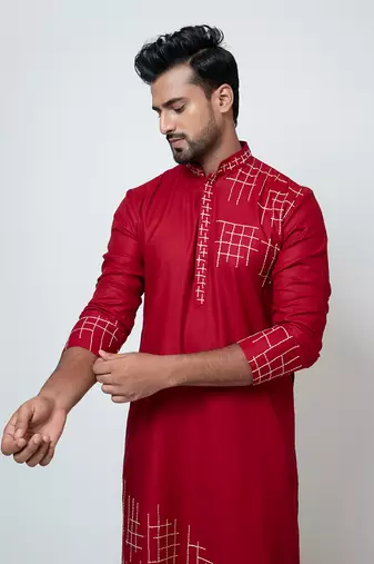 Red cotton silk kurta pajama
