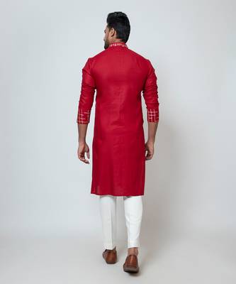 Red cotton silk kurta pajama 4