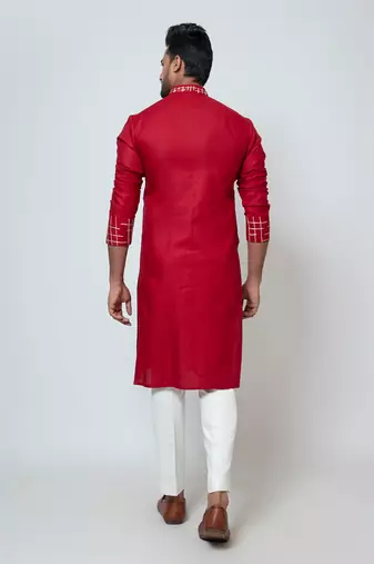Red cotton silk kurta pajama
