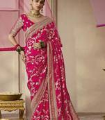 Rani Pink Viscose Weaving Floral Printed Saree