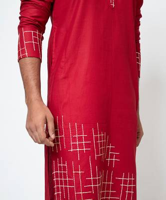 Red cotton silk kurta pajama 5