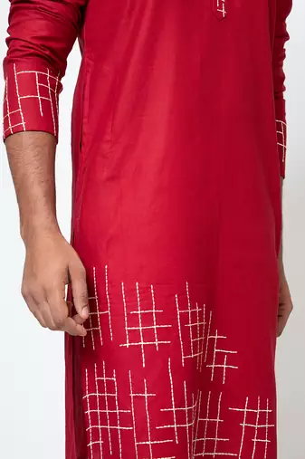 Red cotton silk kurta pajama