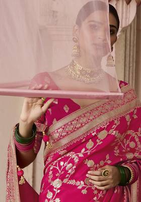 Rani Pink Viscose Weaving Floral Printed Saree 4
