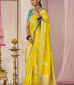 Yellow Weaving Floral Printed Viscose Classic Saree