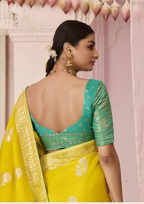Yellow Weaving Floral Printed Viscose Saree 4