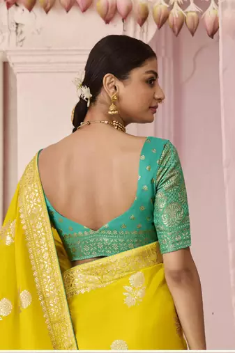 Yellow Weaving Floral Printed Viscose Saree