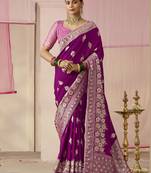Purple Viscose Weaving Floral Printed Contemporary Saree