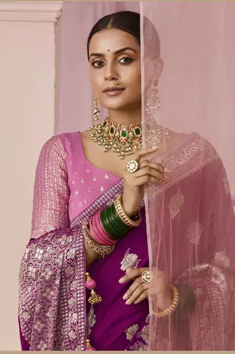 Purple Viscose Weaving Floral Printed Saree