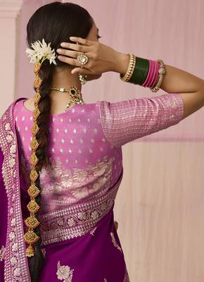 Purple Viscose Weaving Floral Printed Saree 3