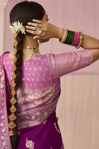 Purple Viscose Weaving Floral Printed Saree