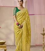 Viscose Light Olive Weaving Floral Printed Saree