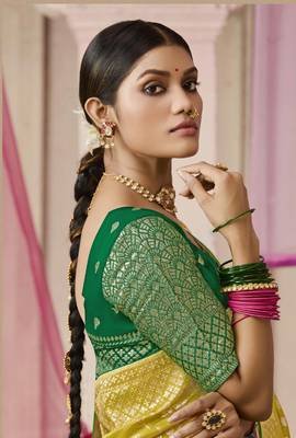 Viscose Light Olive Weaving Floral Printed Saree 2