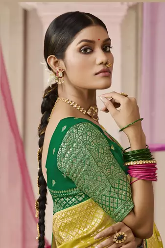 Viscose Light Olive Weaving Floral Printed Saree
