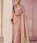 Light Pink Weaving Floral Printed Viscose Designer Saree