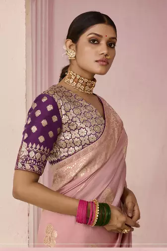 Light Pink Weaving Floral Printed Viscose Saree
