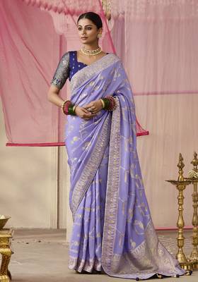 Viscose Weaving Floral Printed Lavender Saree 1