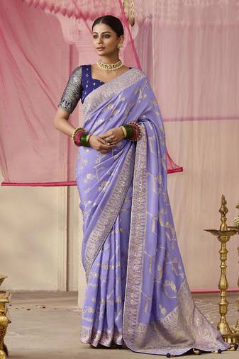Viscose Weaving Floral Printed Lavender Saree