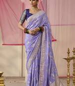 Viscose Weaving Floral Printed Lavender Saree