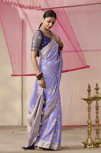 Viscose Weaving Floral Printed Lavender Saree