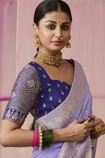 Viscose Weaving Floral Printed Lavender Saree