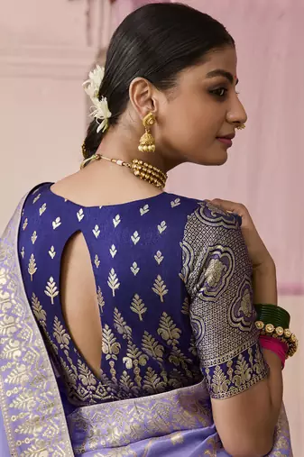 Viscose Weaving Floral Printed Lavender Saree