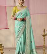 Weaving Floral Printed Viscose Classic Saree In Aqua Blue