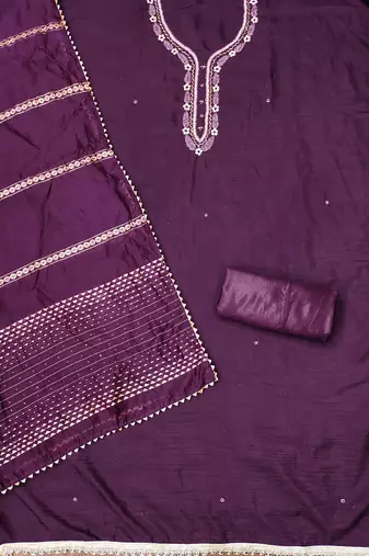 Purple designer handwork and fancy border with weaving embroidered dupatta parampara cotton dress materials