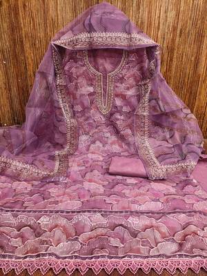 Lavish lavender organza sequence dress material with dupatta 2