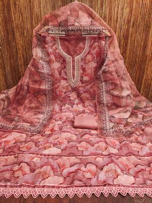 Delicate peach organza sequence dress material with dupatta 2