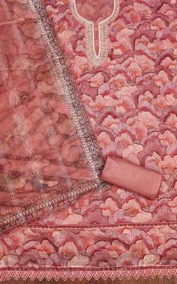 Delicate peach organza sequence dress material with dupatta 3