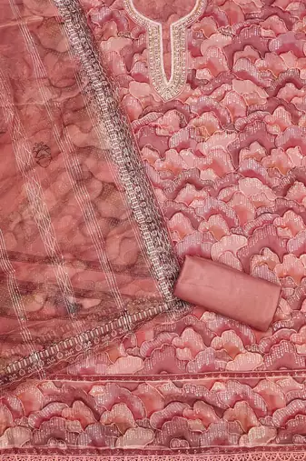 Delicate peach organza sequence dress material with dupatta