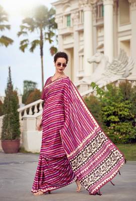 Purple Designer Printed Cotton silk blend Saree With Blouse 2