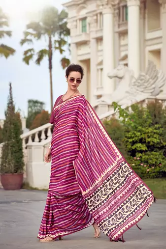 Purple Designer Printed Cotton silk blend Saree With Blouse