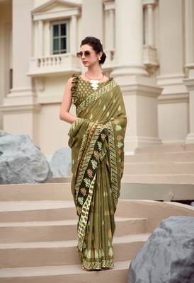 Green Designer Printed Cotton silk blend Saree With Blouse 1