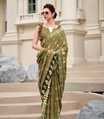 Green Designer Printed Cotton silk blend Saree With Blouse