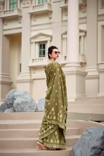 Green Designer Printed Cotton silk blend Saree With Blouse