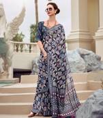 Slate Grey Designer Printed Cotton silk blend Saree With Blouse