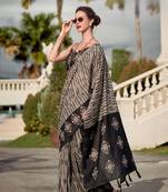 Black Designer Printed Cotton silk blend Saree With Blouse