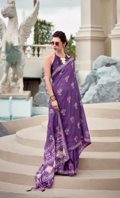 Lavender Designer Printed Cotton silk blend Saree With Blouse 1