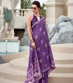 Lavender Designer Printed Cotton silk blend Saree With Blouse