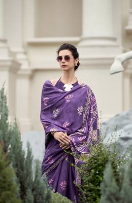 Lavender Designer Printed Cotton silk blend Saree With Blouse 2