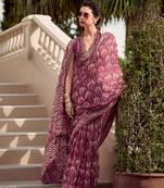 Purple Designer Printed Cotton silk blend Saree With Blouse